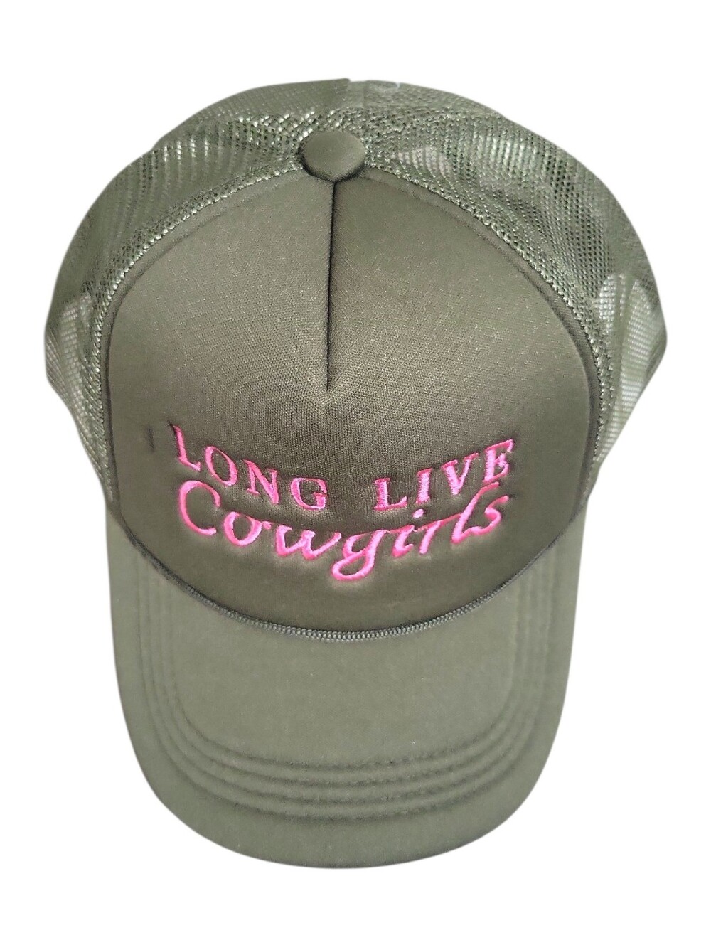 Long Live Cowgirls Army Green Embroidered Foam Adjustable Trucker Hat One Size - Picture 5 of 8